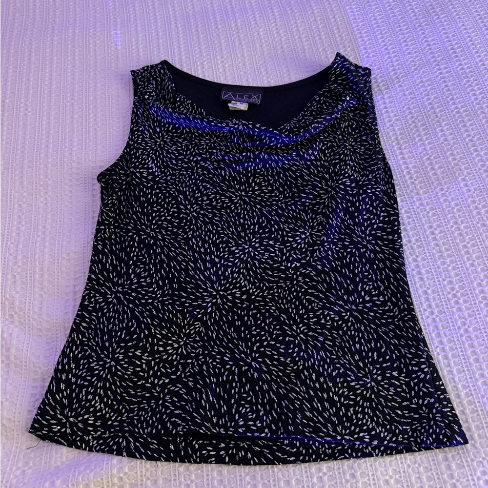Alex Evenings Black Sleeveless Metallic Print Top | Size M